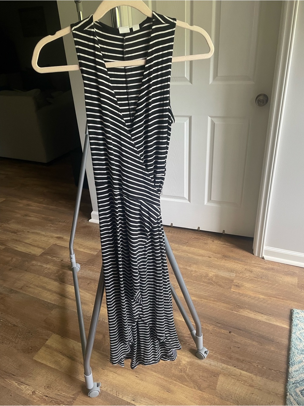 GAP Black & White Striped Sleeveless Wrap Dress